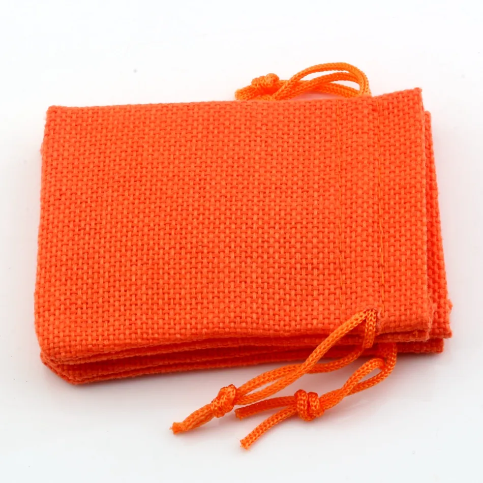 50st Linen Fabric DrawString Bags Candy Jewelry Gift Pouches Burrap Gift Jute Påsar 7x9cm / 10x14cm / 13x18cm / 15x20cm orange