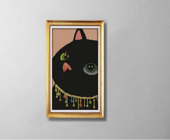 Chat noir belle peinture de dessin animé, bricolage à la main point de croix couture ensemble kits de broderie, compté imprimé sur toile DMC 14CT 11CT