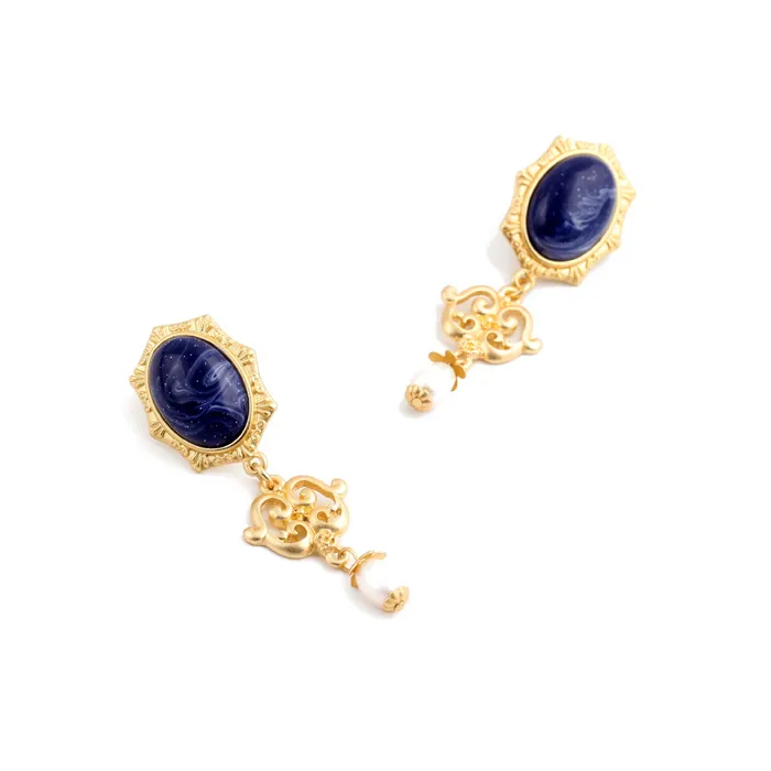 Traje na moda jóias azul gemstone pedra pérola pingente moda mulheres dangle chandelier brincos presente para meninas