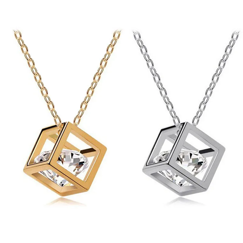 Gofuly New Charm Top Brand Women Chain Pendants Berloque Crystal Rhinestone Square Square Pendant Netlace Netlace Jewelry Free