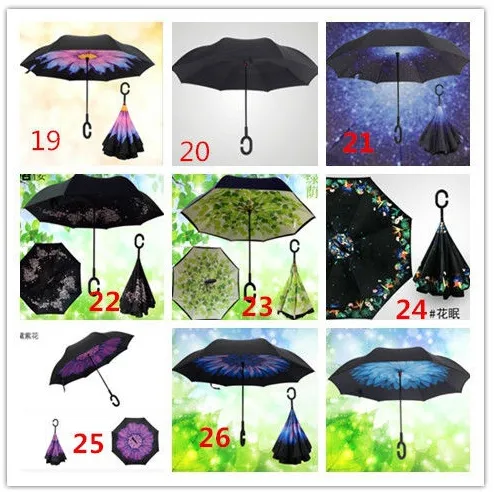 Windproof Foldable Reverse Inverted Rain Umbrella Double Layer Auto Support Rain Protection Inside Out CHook Car Hands45427819204371