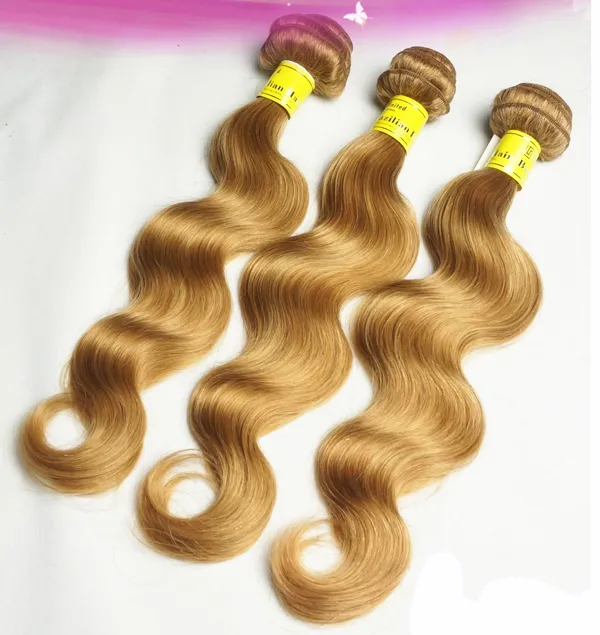 Brasiliansk Virgin Hair Honey Blonde Body Wave Mänskliga Hår 3st / Virgin Brasiliansk Våghår Vävar, Dubbeldragen, Ingen Shedding, TA