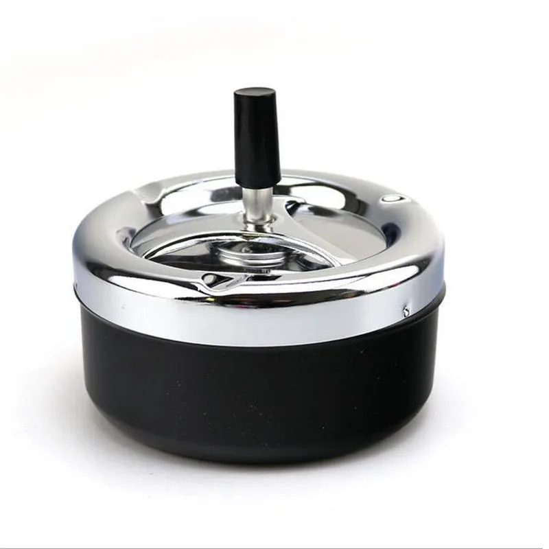 Funky Spinning Ashtrays Stainless Steel Ashtray Spinning Plain Cigarette Ash Tray Push Down Lid Smoking Accessories