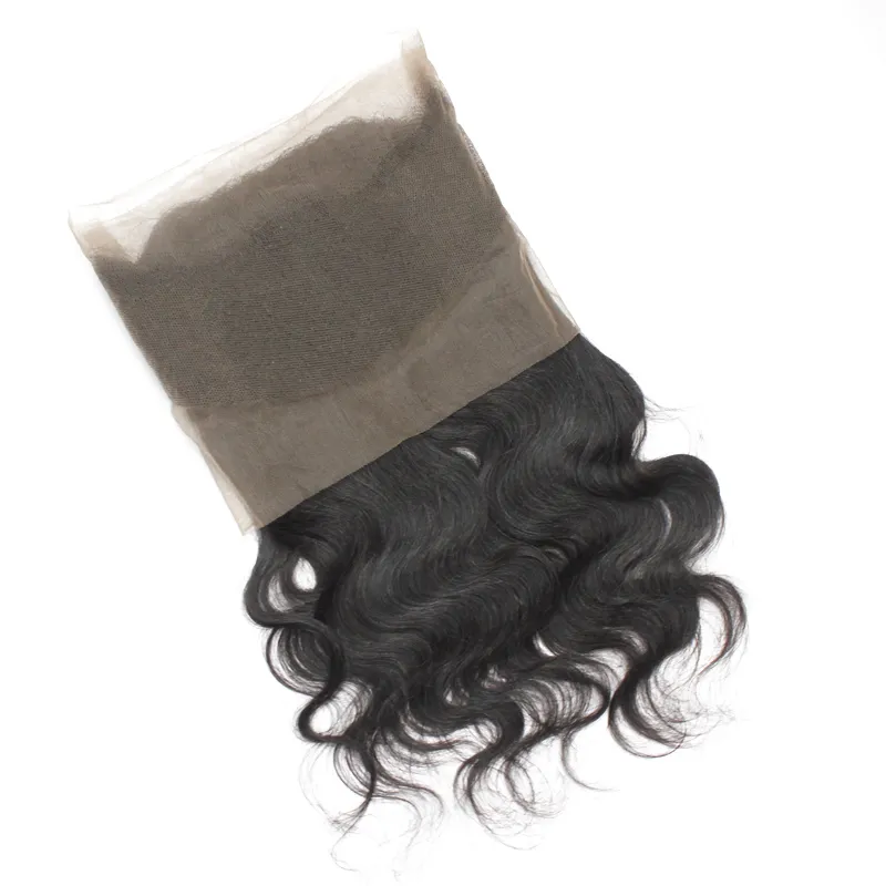 Paquetes de cabello ondulado con cuerpo brasileño virgen con cierre frontal de encaje 360 1B Tejido de cabello humano peruano Remy con pieza frontal Forawme Parte libre