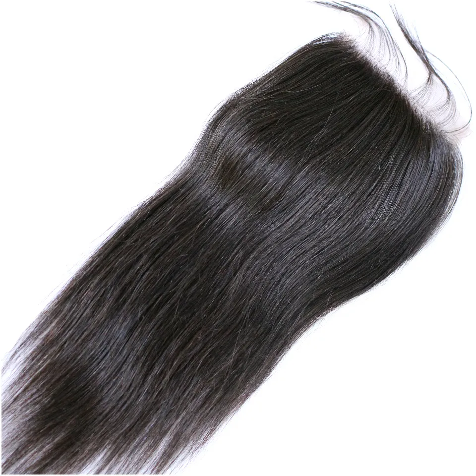 Brezilyalı bakire saç düz 4x4 dantel kapanma Doğal renk bebek saçları ile önlenir 9215961