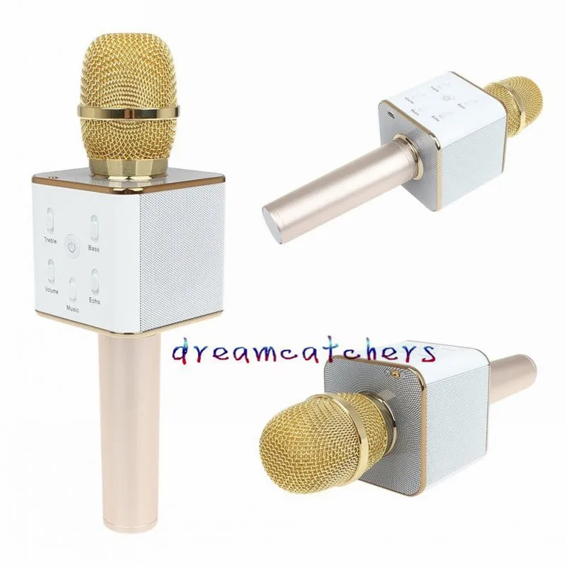 Microfono senza fili Bluetooth Q7 Mic Karaoke Mini microfono Altoparlante Altoparlante Lettore KTV tenuto in mano Canto IPhone Samsung Scatola al dettaglio