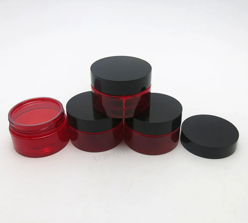 50 x 30g Empty Red Pet Skin Care Cream Jar With Plastic Lids with Insert 1oz Cosmetic Container