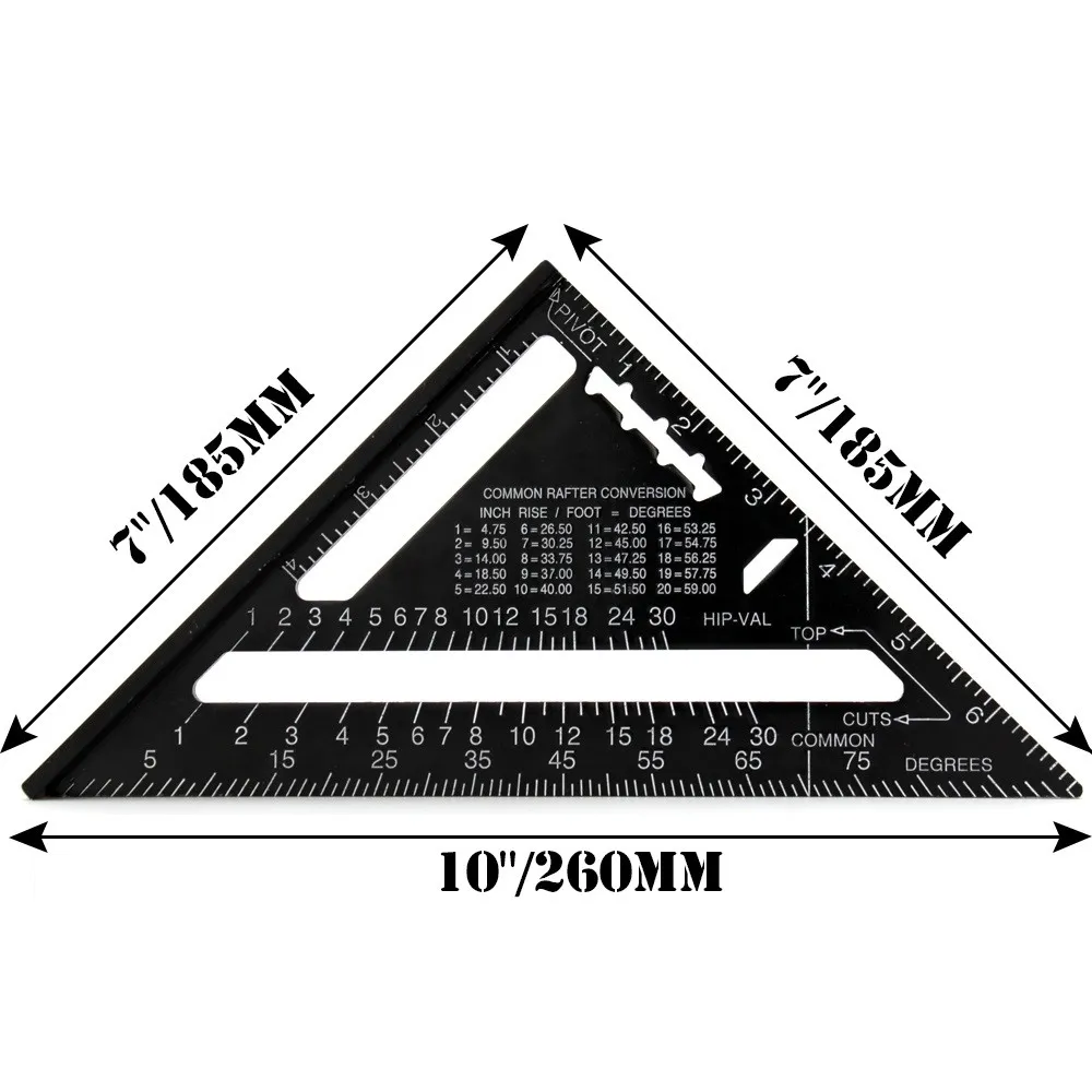 6 3Pcs7 Inch Black Aluminum Alloy Quick Premium Read Rafter Speedlite Speed Square Layout Tool Triangle Angle for Carpenter S0101