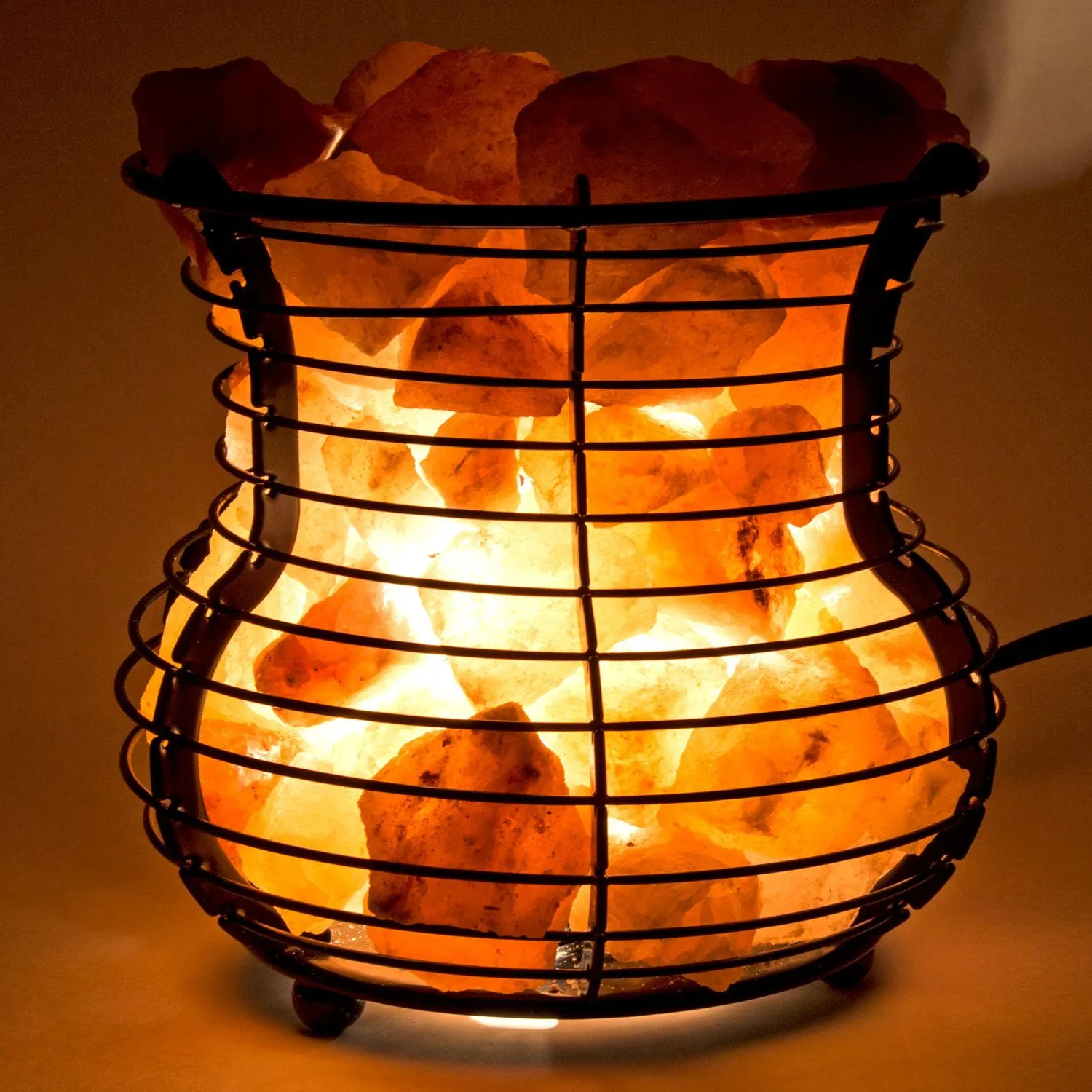 Naturlig Himalayan Salt Wire Mesh Basket Vase Lamp luftrenare med sladd, glödlampa Autentisk Crystal