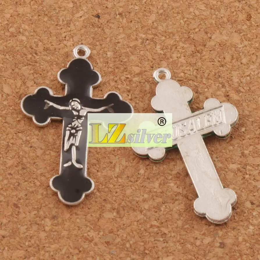 Emalia Jezus Crucifix Cross Charms Zawieszki 70 sztuk / partia 21x33.5mm Antique Silver Moda Biżuteria Fit Bransoletki Naszyjnik Kolczyki L424