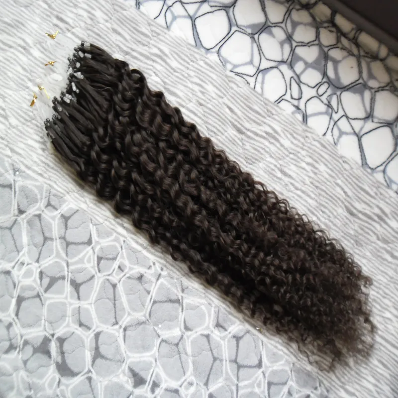 Estensioni dei capelli umani con micro loop di capelli vergini brasiliani 100g Micro anelli di estensione dei capelli con micro loop ricci crespi