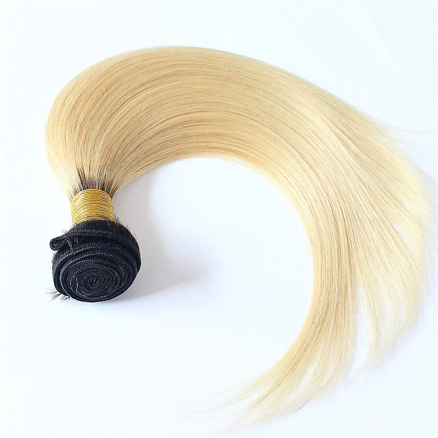 Wholesale Brazilian Remy Human Hair Bundles Straight 1B/ 613 Only Ombre Blonde Hair Weft Extensions 