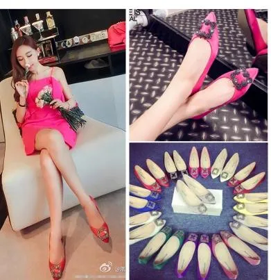 2016 Flats Shoes Women Brand Pointed Toe Women Plus Size Party Dress Shoes Low Heel Wedding Shoes Large Size