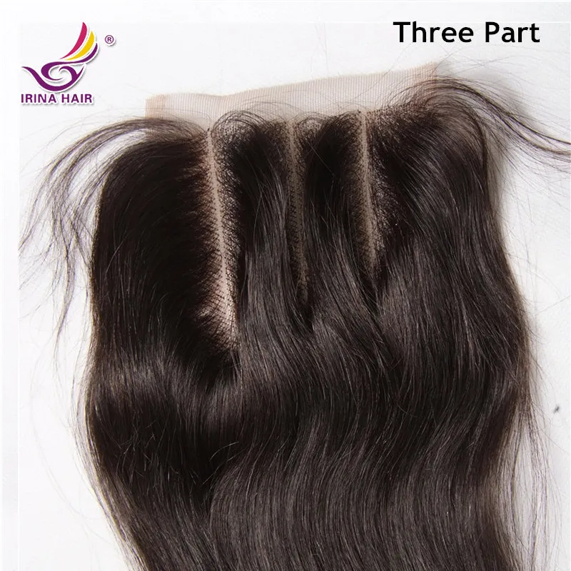 Livre médio 3 vias parte 4 * 4 top lace closure em linha reta com a Virgem malaio trama do cabelo humano em linha reta de seda muito remy macio tecer em linha reta