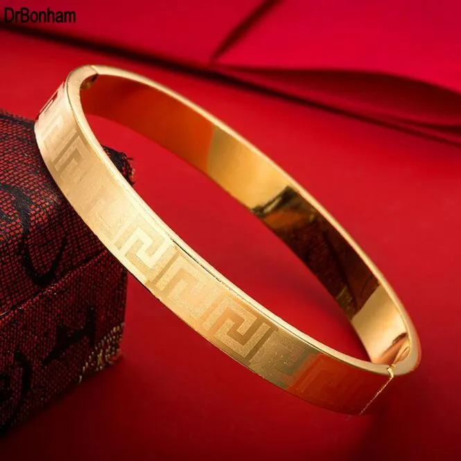 4mm/6mm/8mm Famous Brand Jewelry Pulseira Bracelet & Bangle 24K Gold Color greek key engrave Bracelet For Women men