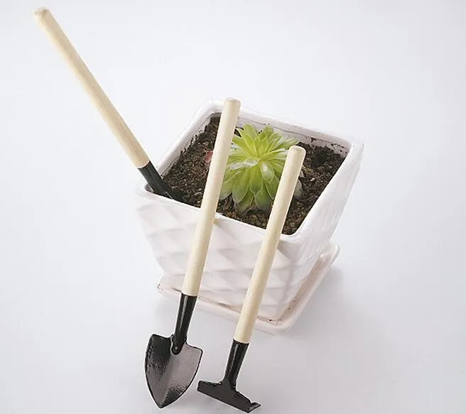 = 3 st Mini Garden Tools Kit Små Skovel Rake Spade Trähandtag Metal Head Kids Gardener Gardening Plant Tool