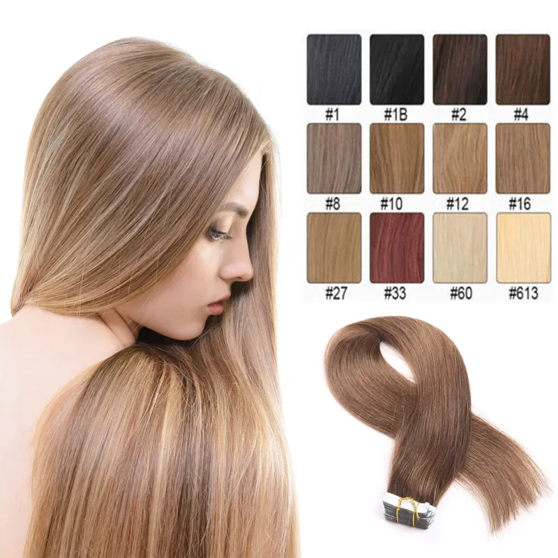 Tape in Hair Extensions 8A Grade Brazilian Remy Straight 20pcs PU Skin Weft Human Hair Extensions Direct Factory Price Can Be Permed