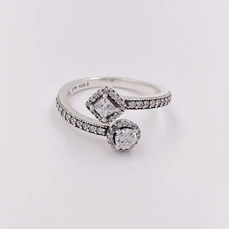 Abstrakcyjna elegancja wyczyść pierścionki Cz Band autentyczne pierścionki ze srebra próby 925 pasuje do europejskiej biżuterii w stylu Pandora Andy Jewel 191031CZ
