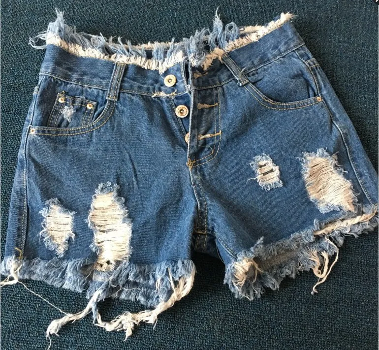 Good A++ Cowboy shorts female explosion Women's Jeans models females hole burr worn pants tide JW013 Womens Jean