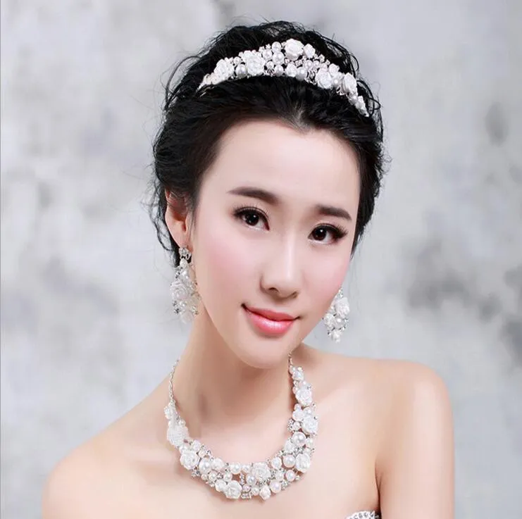 Luxueux pas cher strass diadème chapeaux couronne collier boucles d'oreilles ensembles pour mariage robes de soirée de mariée bijoux de mariée