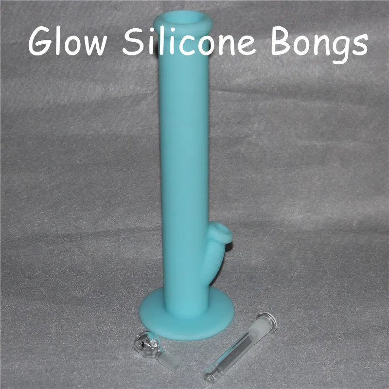 EN STOCK brillent dans les bangs en silicone sombres avec tige en verre et bol en silicone pour conduite d'eau dab rig avec joint de 14 mm