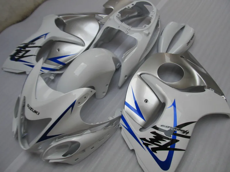 Mold wtryskowy Darmowy Dostosuj Zestaw do błonnika dla Suzuki GSXR1300 08 09 10 11-14 Białe Silver Fairings Set GSXR1300 2008-2014 OT07