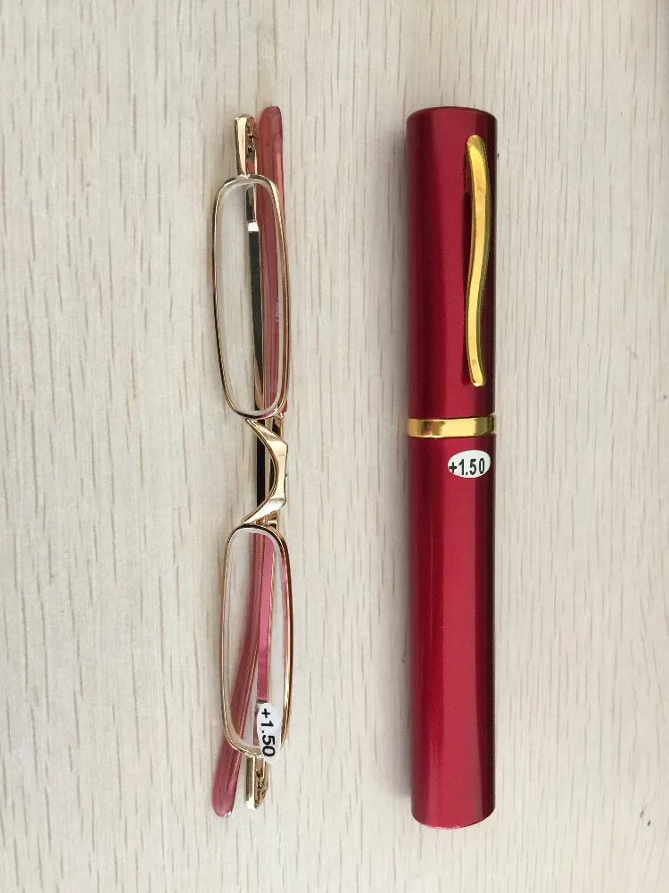 Högkvalitativ Ultra Slim Trim Reading Glasses Gold Trim Hard Tube Case Metal Mini Tube Reader Strength +1.0 +1.5 +2.0 +2.5 +3.0 +3.5