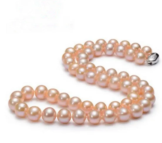 Naturalne 8-9mm South Sea Pink Pearl Necklace 18inch 925 Srebrne Zapięcie
