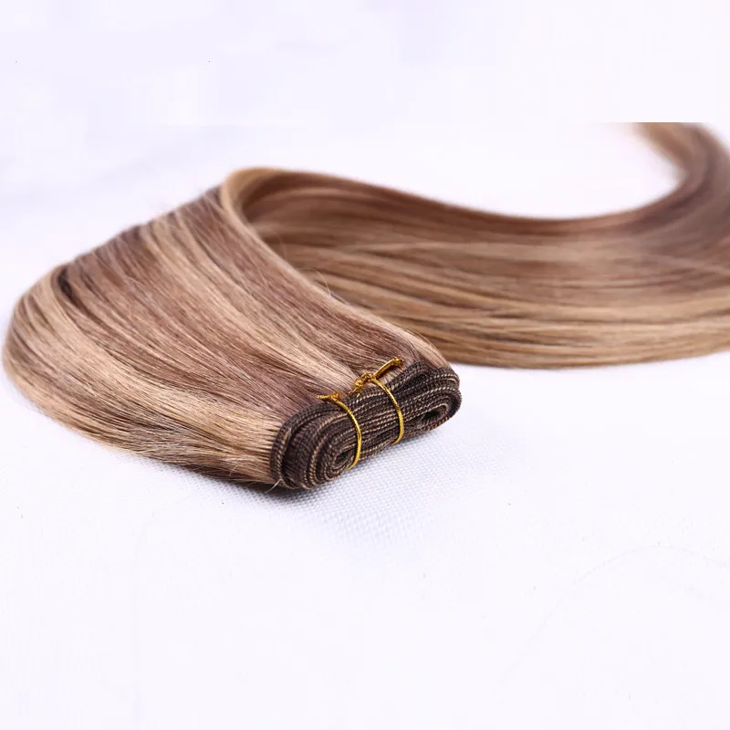 Partihandel Pure Indian Remy Virgin Hair Human Hair Weft 100g Mix Color # 6/27 Rakvåg Fabriksförsörjning Human Extension