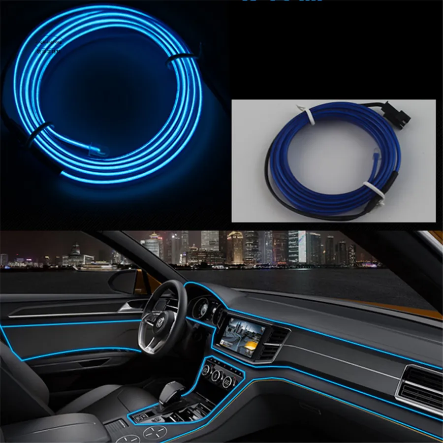 LED -- Fil EL -- 5 mètres -- Éclairage intérieur de voiture -- Blue glace  -- Connexion USB