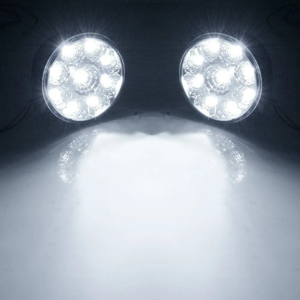 2x 9-LED Biały Light Lampki przeciwmgielne Round Driving Running Day Light Head M00039 VPWR