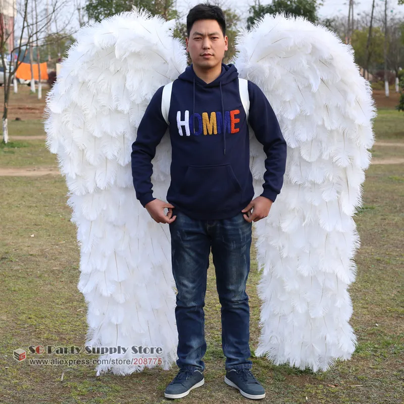 高QUAITY高級ホワイトダチョウの羽の天使の翼の結婚式のホームバーDIYの装飾プロだけ