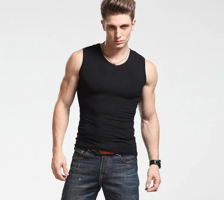 Goede A ++ Herentank Tops Mouwloze T-shirt Tight-fitting V-hals brede schoudervest Katoensport Baseball Schouders TM021 Mens Tanks Top