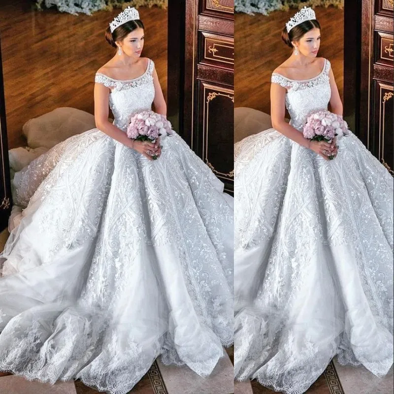 Superbe robe de mariée princesse robe de bal paillettes dentelle appliques épaule robe de mariée robes de mariée, plus la taille tulle robes de mariée sexy