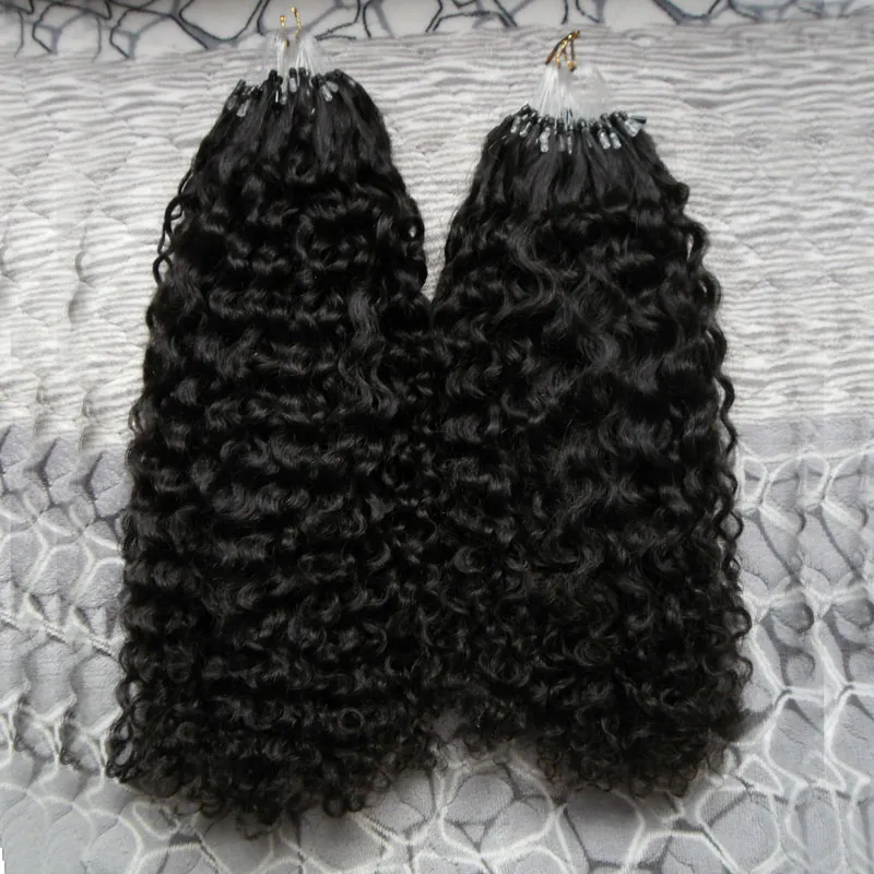 Afro Kinky Curly Micro Link Human Hair Extensions Black 200g Brazilian Kinky Curly Micro Loop Hair Extensions 200S1837608