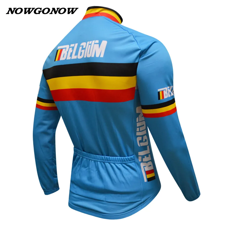 HOMMES été 2017 drapeau belge maillot de cyclisme bleu vêtements de vélo porter pro course équitation VTT route ropa ciclismo NOWGONOW bicicleta à manches longues