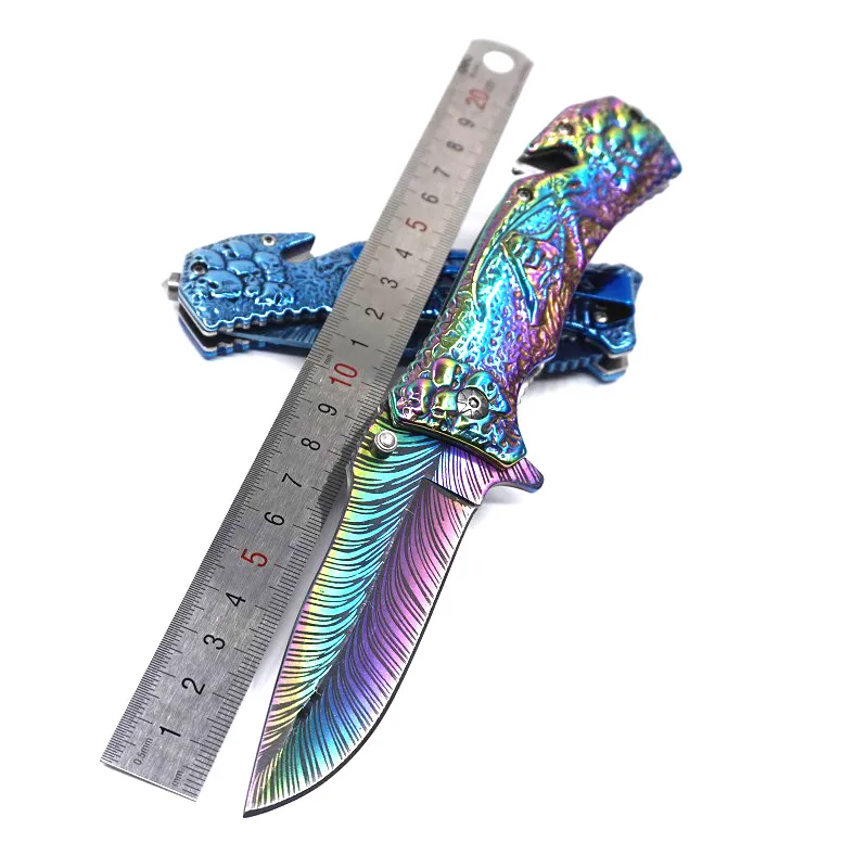 Sharp Cool Rainbow Colorful Tactical Folding Blade Knife 5Cr15Mov Pocket Rescue Survival Tool Titanium Hunting Camping Knives EDC Tool