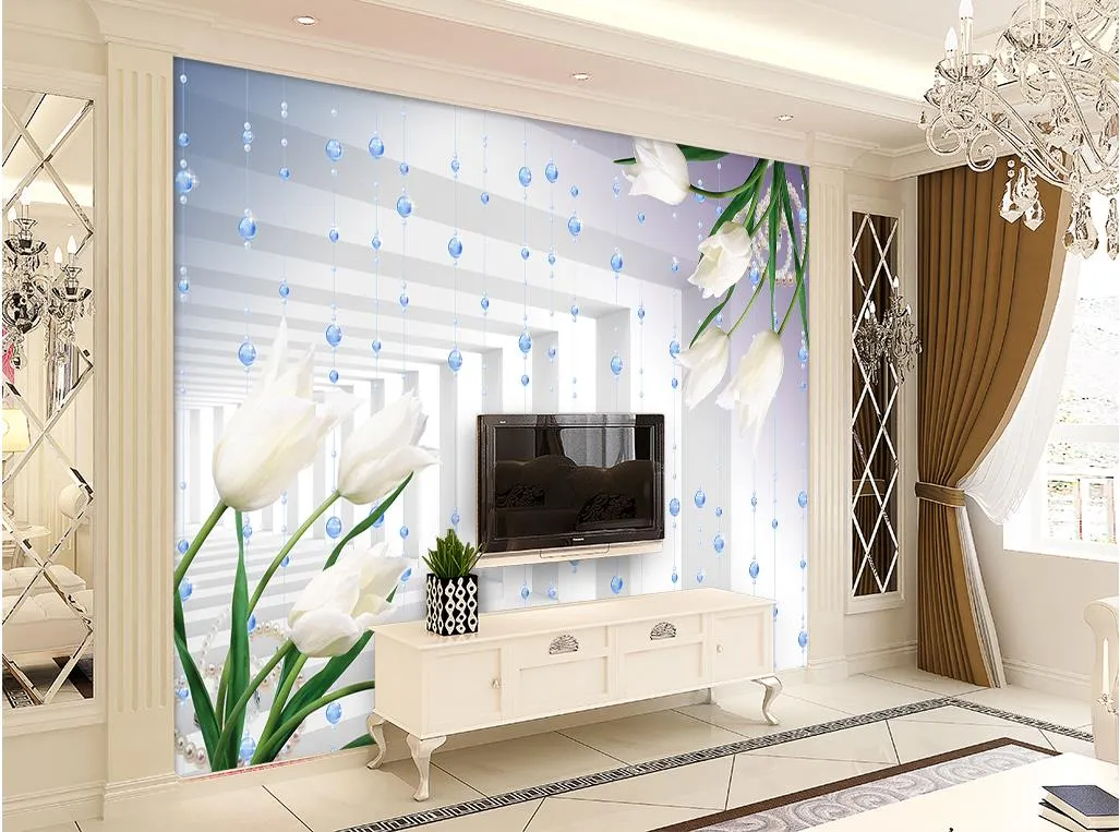Stereo Space Lily Tulip Wandbild 3D Wallpaper 3d Tapeten für TV-Kulisse