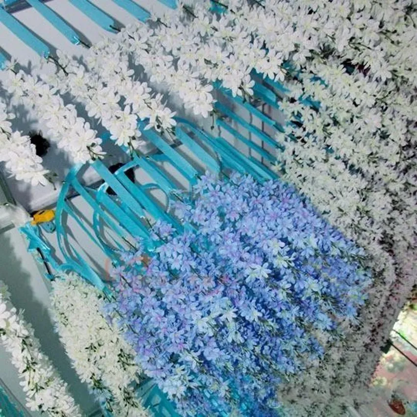 Élégant blanc soie artificielle fleurs décoratives guirlande faux orchidées suspendues plantes vigne pour la décoration de fête de mariage fournitures 