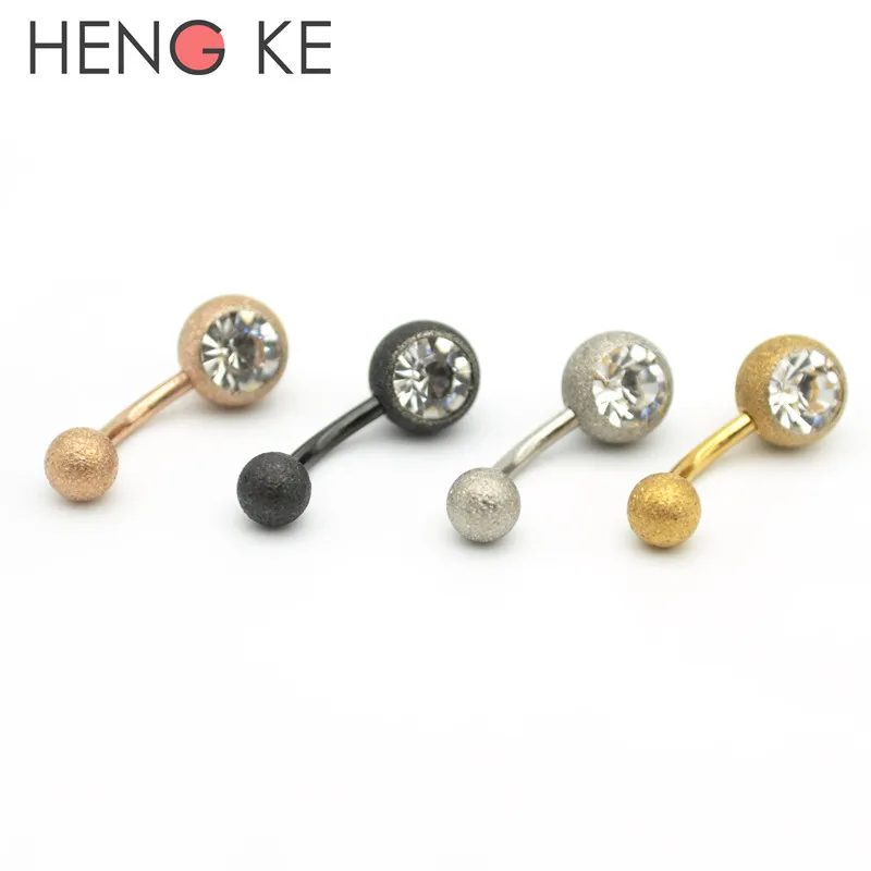 Crystal Clear Gem Belly Bar Frosted Navel Rings Button Banana Curved Fashion Body Piercing Jewelry Titanium Plating Gold Rose