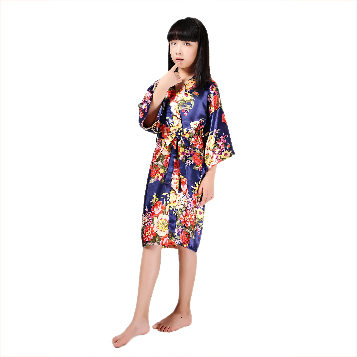 Kids Satin Rayon Kimono Robe Bloemen Print Badjas Kinderen Nachthemd Voor Spa Party Bruiloft Verjaardag