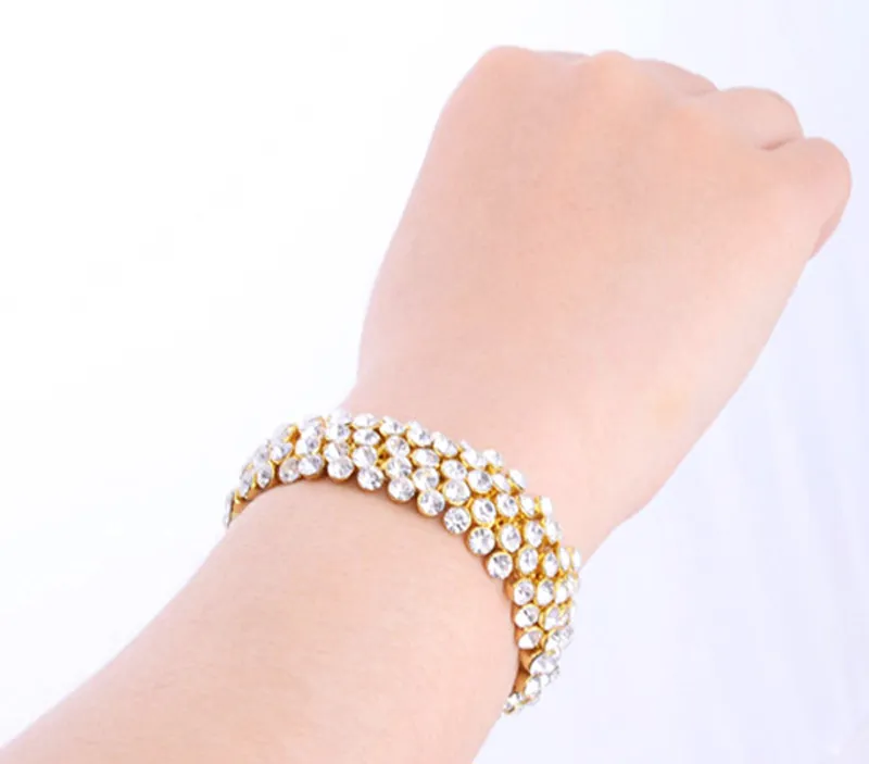 Brand Designer Luxury Crystal Diamond Elastic Bracelet for Women Lady Fashion Rhinestone Bracelets 18K Gold Plated Bangle Wedding Jewelry