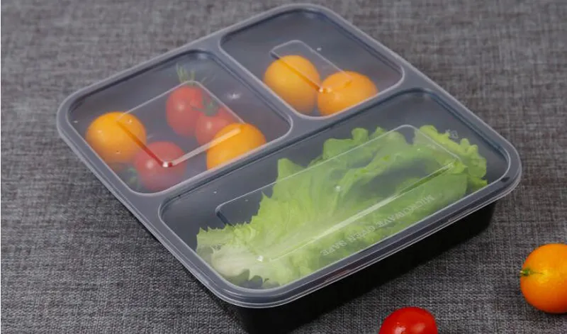 Caja de almuerzo desechable para microondas, 3 departamentos, recipientes para preparación de comidas con fiambrera con labio, contenedor de comida para niños, vajilla