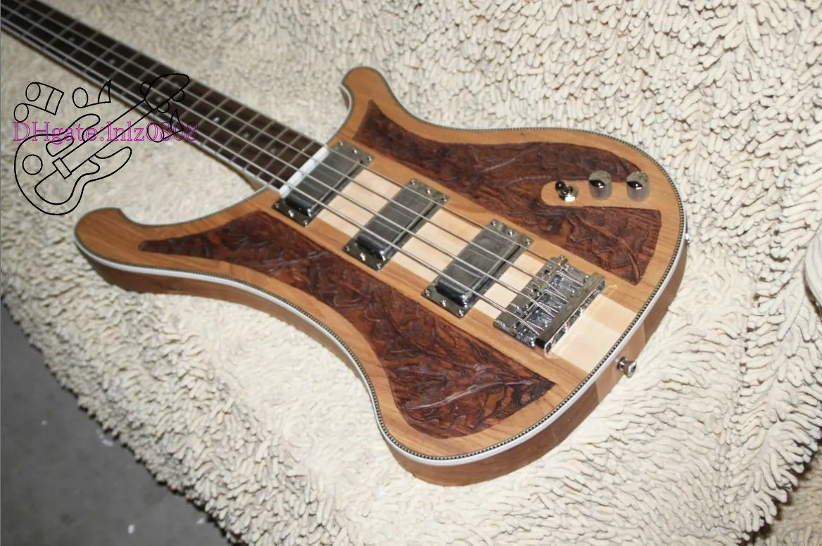 Anpassad 4 String Bass Guitar Wood Manual Sculpture Electric Bass Colored Vos Speical Offer Made in China