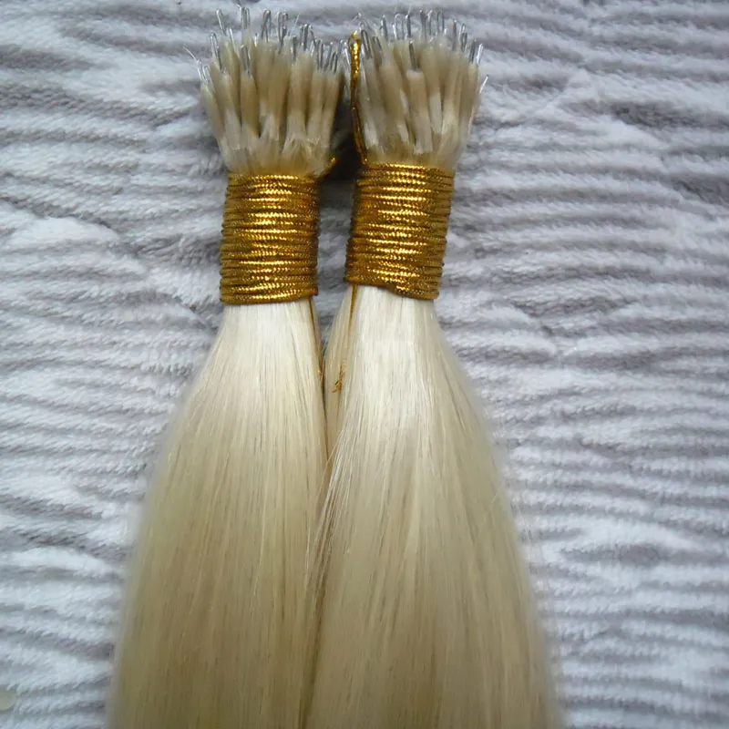 Extensões de cabelo humano em linha reta micro loop nano anel extensões 100g # 613 lixívia loira frisada micro extensões