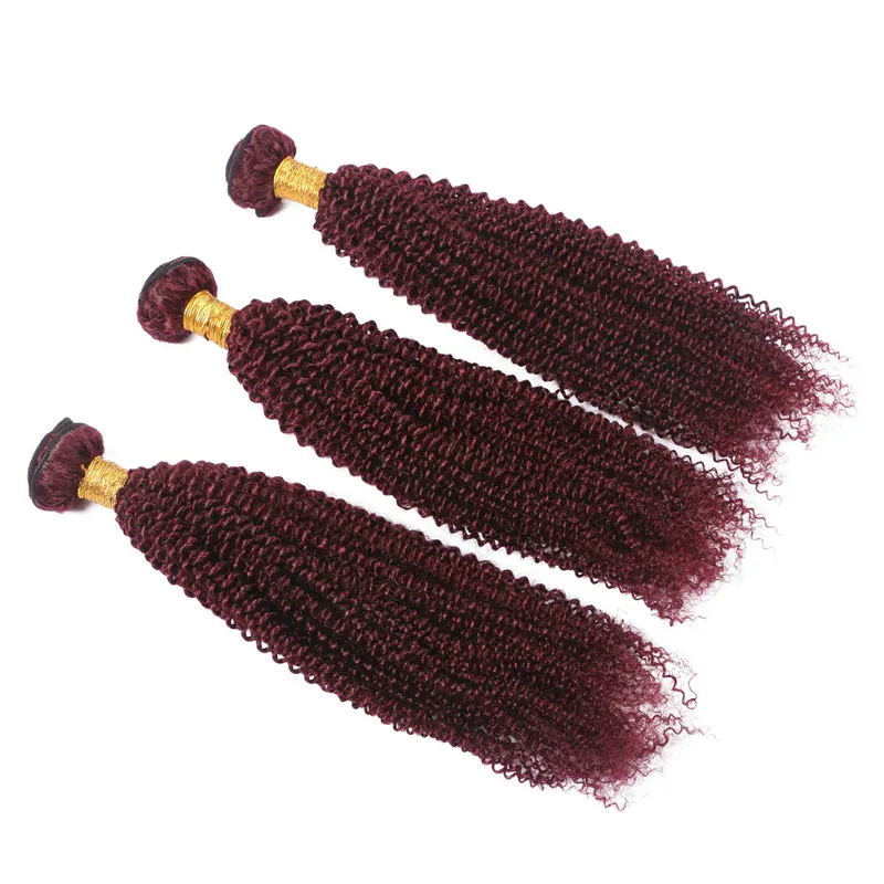 Brazilian Virgin 99j Afro Kinky Curly Hair Weaves For Black Woman Burgundy Kinky Curly Hair Weft Extension 1030 inch728352571609