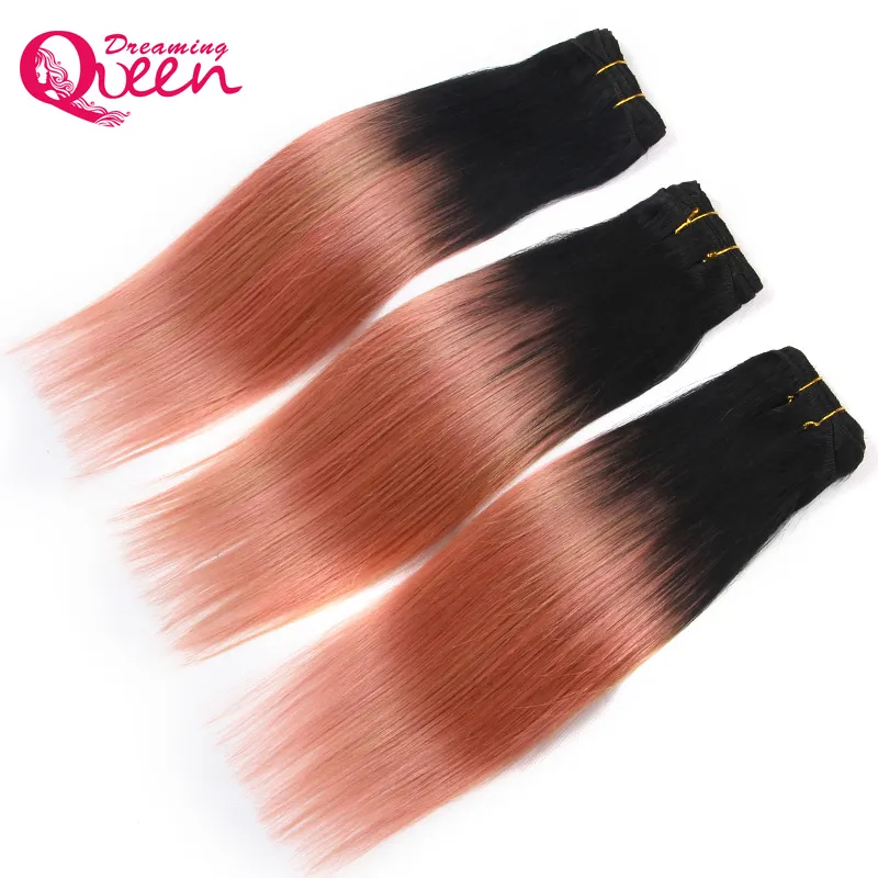 Rose Gold Color Ombre Brazilian Straight Hair Weave Extensions Rose Gold 100% Virgin Human Hair 3 Bundles Ombre Hair Weave 