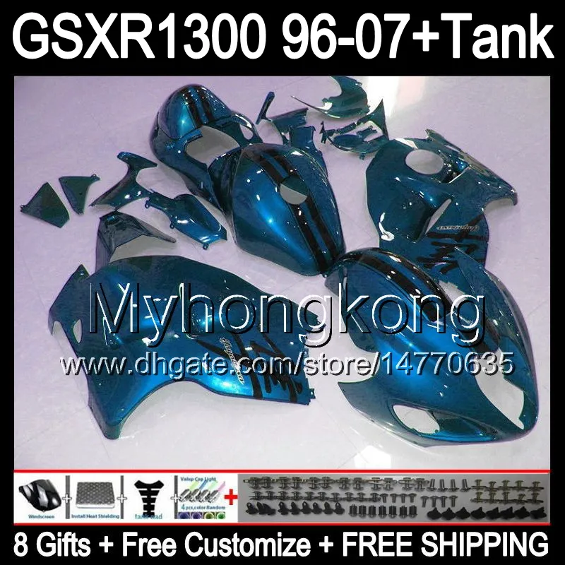 глянцевый синий 8gift для SUZUKI Hayabusa GSXR1300 96 97 98 99 00 01 13MY142 GSXR 1300 GSX-R1300 GSX R1300 02 03 04 05 06 07 глянцевый синий обтекатель