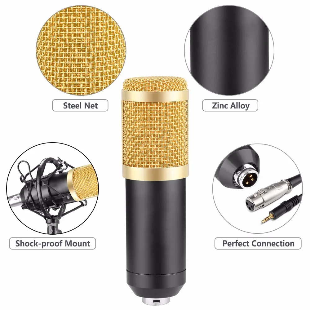 Wholesale New BM-800 Condenser Microphone Sound Recording Microfone With Shock Mount Radio Braodcasting Microphone For Desktop PC bm800