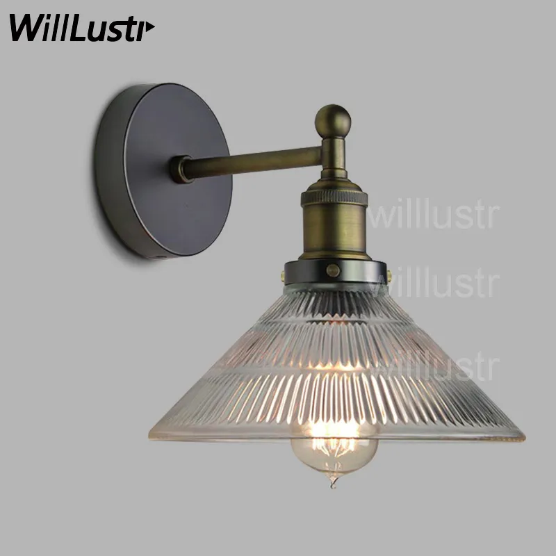 Willlustr pressad ribbad glasskugga vägglampa loft stil vägg sconce belysning fitting sänghotell restaurang café bar ljus